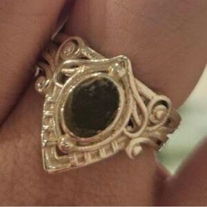 NATURAL MOLDAVITE 925 STERLING SILVER RING, SIZE 10